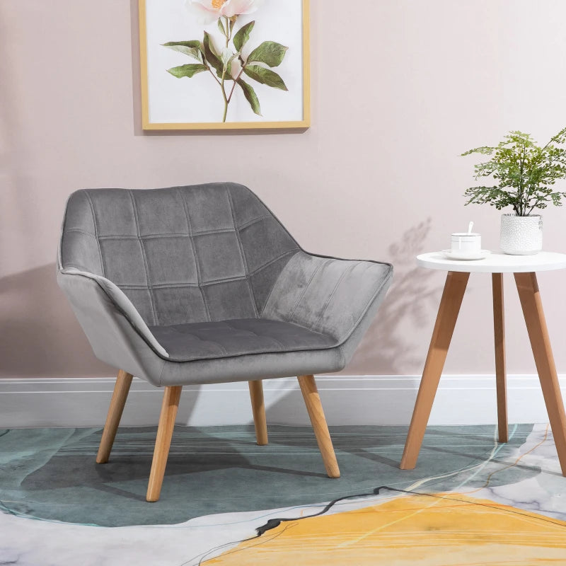 Grey Padded Armchair with Wooden Legs - Stylish Home Seating