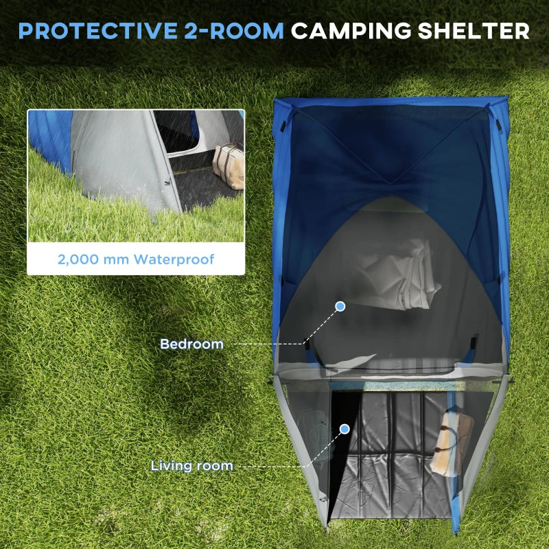 Blue/Grey 2-Person Dome Tent with Front Porch and Accessories