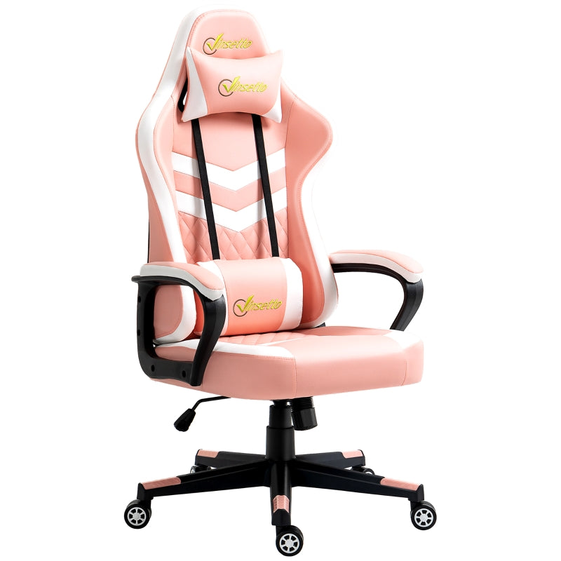 Pink Gaming Chair with Lumbar Support and Swivel Wheels