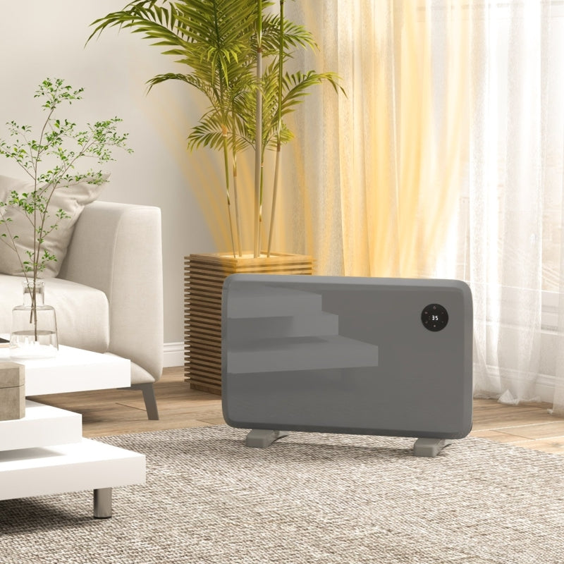 Grey Electric Convector Heater - Adjustable Thermostat, Timer