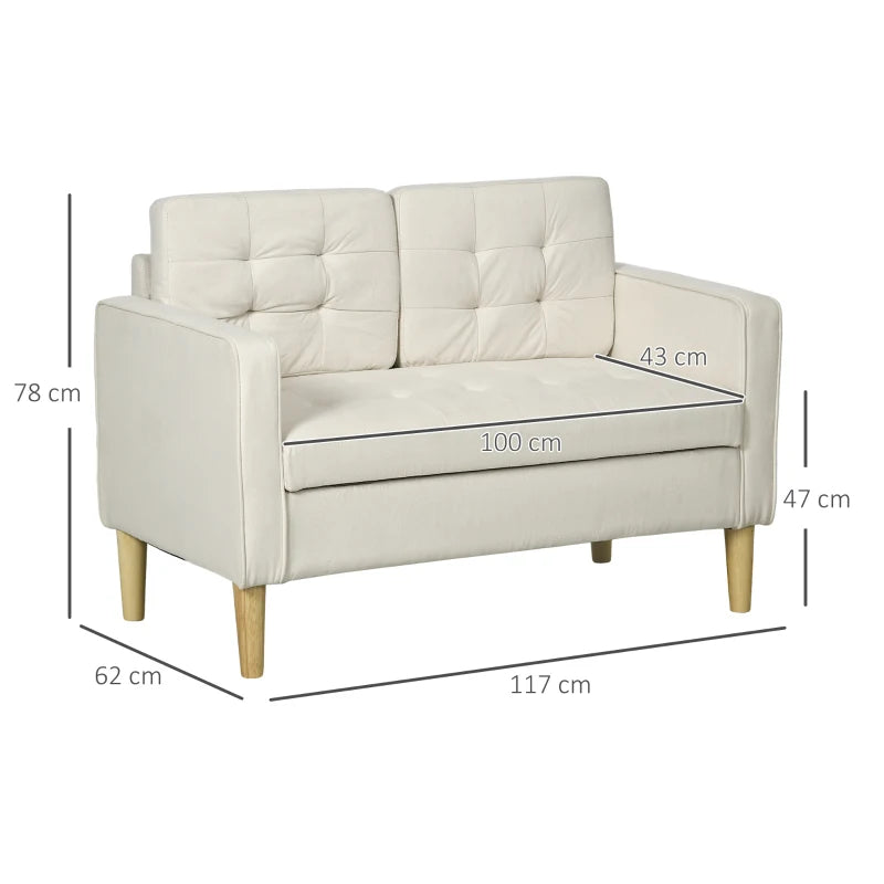 Compact Cream White Loveseat Sofa with Hidden Storage