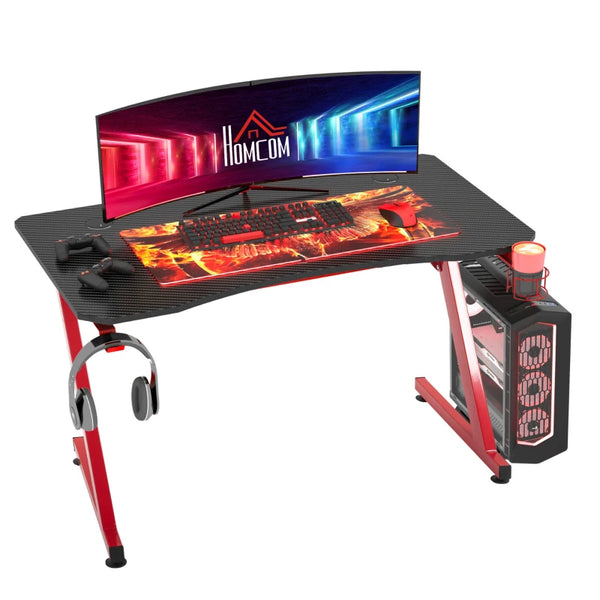 Red Gaming Desk with Cup Holder and Cable Organizer