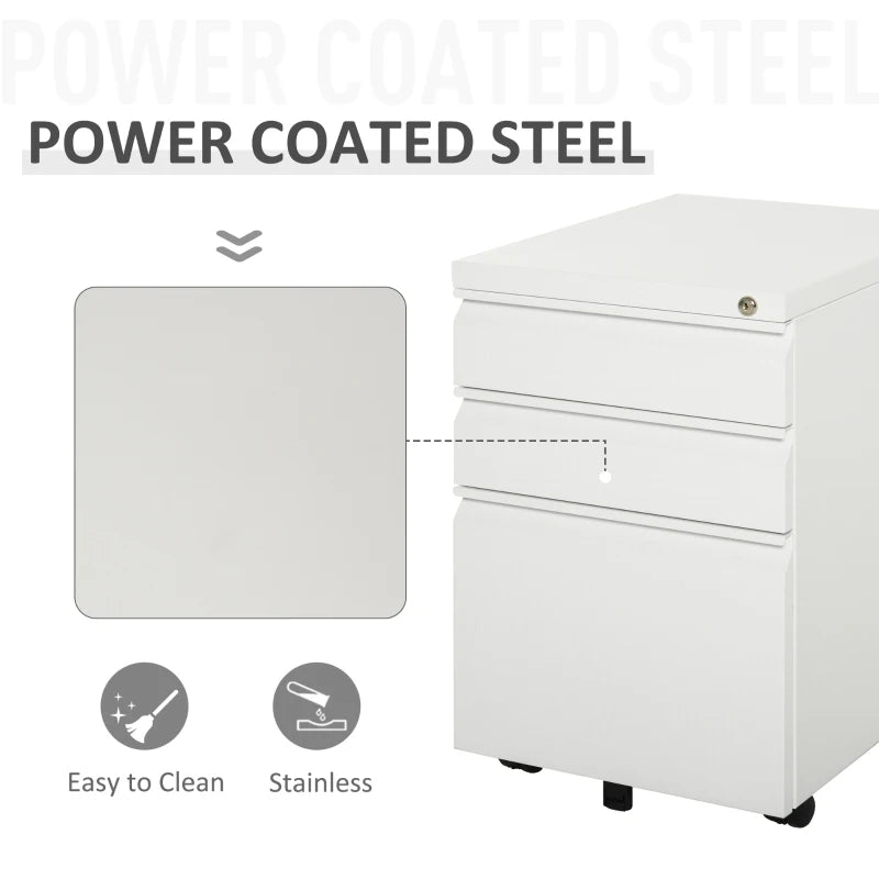 White 3-Drawer Lockable Metal File Cabinet for Letter A4 Legal Size