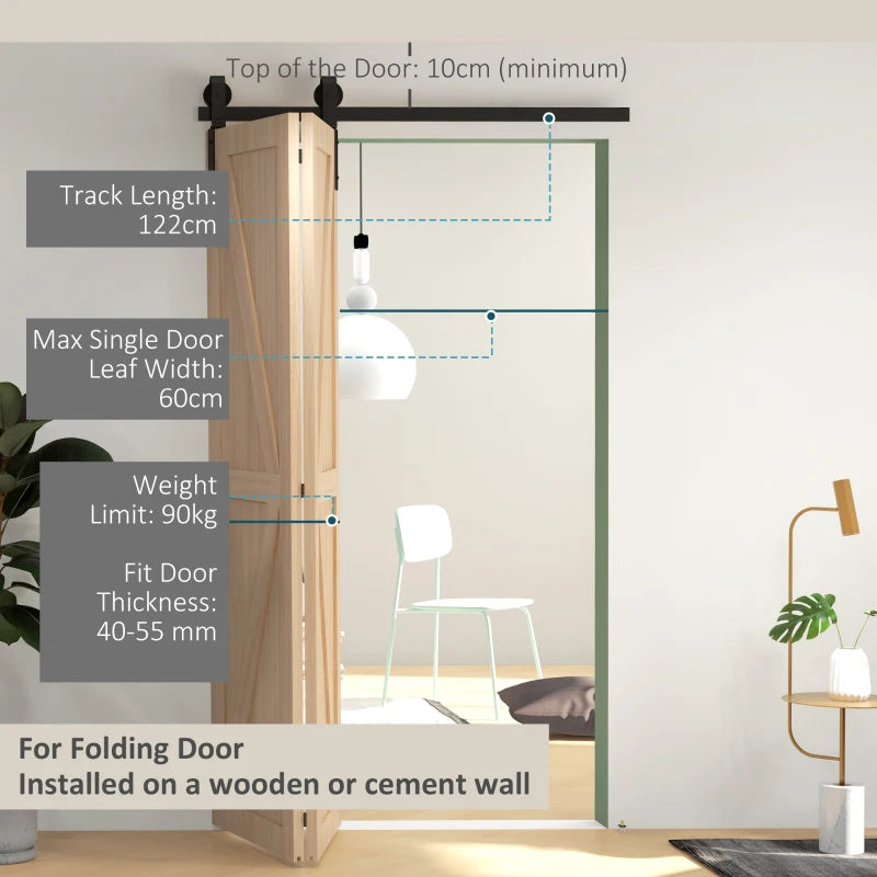 4FT Black Bi-Folding Sliding Barn Door Hardware Kit for 2 Doors