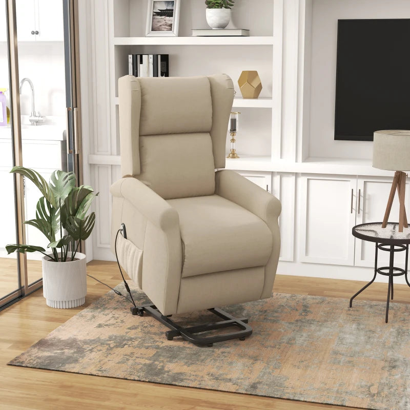 Beige Electric Recliner Armchair with Remote Control for Elderly