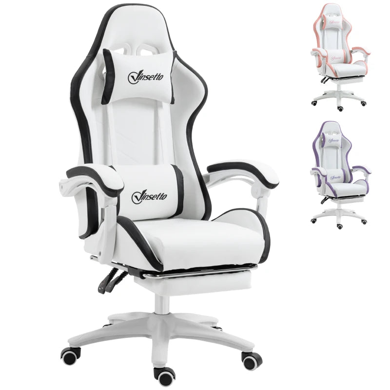 White & Black Racing Gaming Chair with Footrest and Swivel Seat