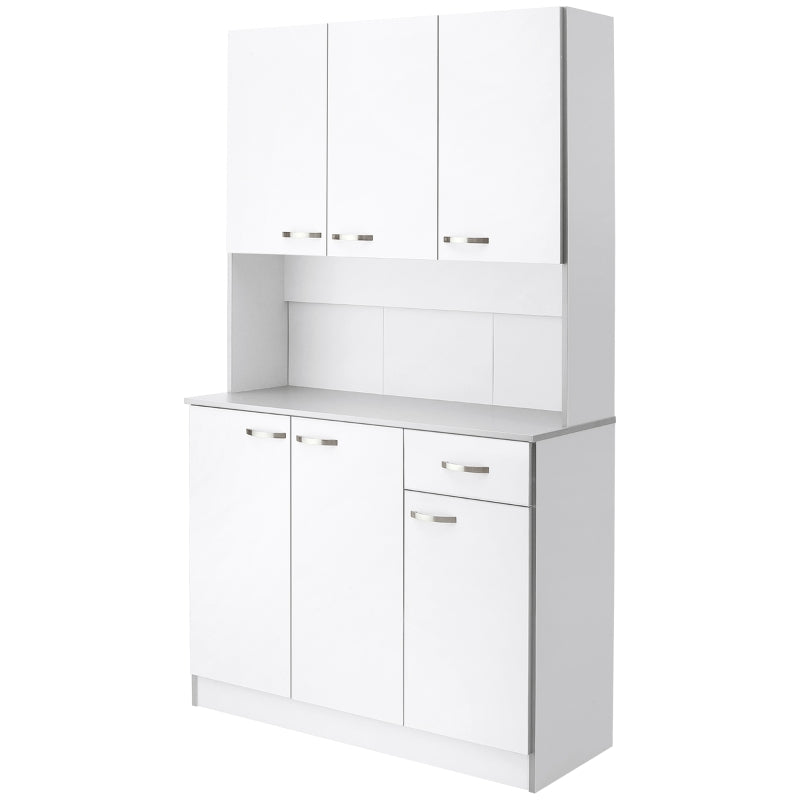 White Freestanding Kitchen Storage Cabinet with 6 Doors and Drawer