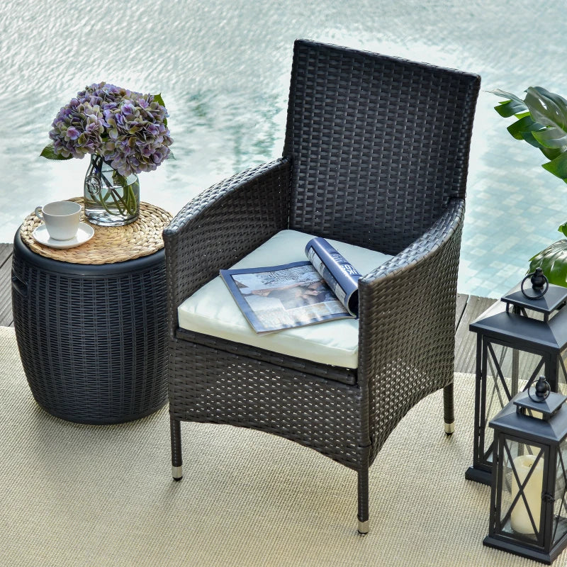 Rattan Armchair Set with Armrests and Cushions - Deep Coffee