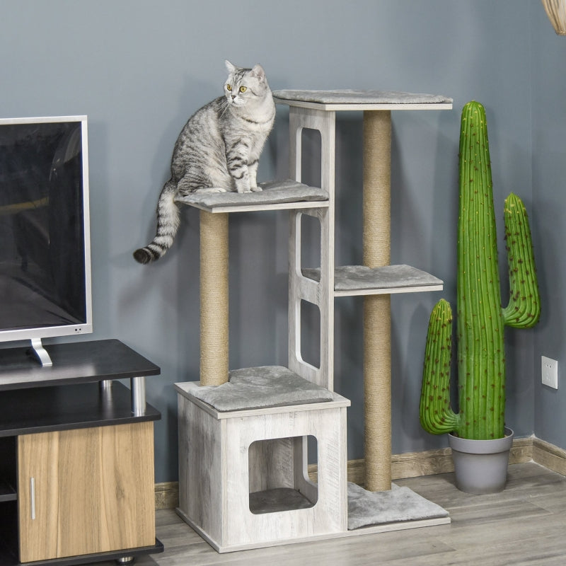 Grey Cat Tree Tower with Scratching Posts and Perches