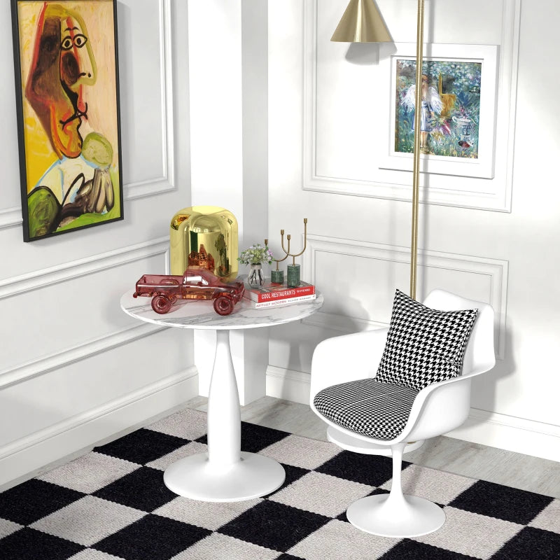 Compact Round Dining Table with Steel Base, Non-slip Foot Pad - White/Grey