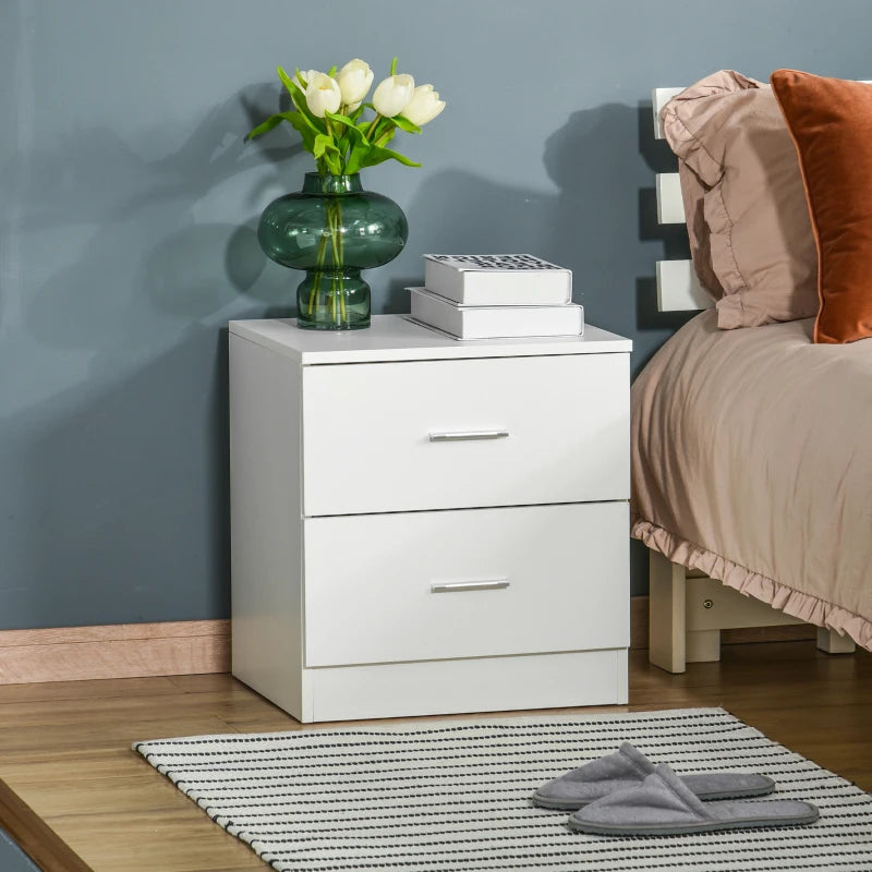 Modern White 2-Drawer Bedside Table Nightstand for Bedroom