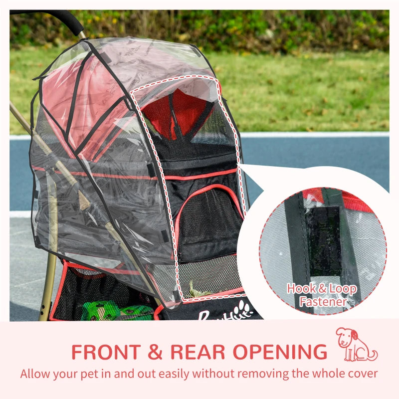 Red Pet Stroller with Rain Cover, 3-in-1 Cat Dog Pushchair