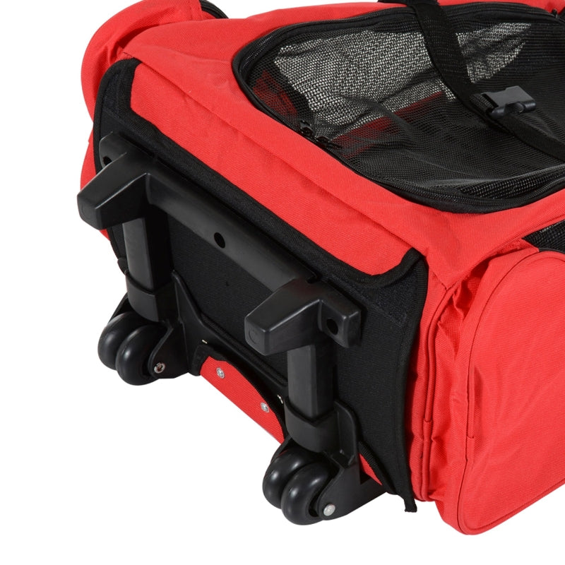 Red Pet Travel Backpack with Trolley and Telescopic Handle