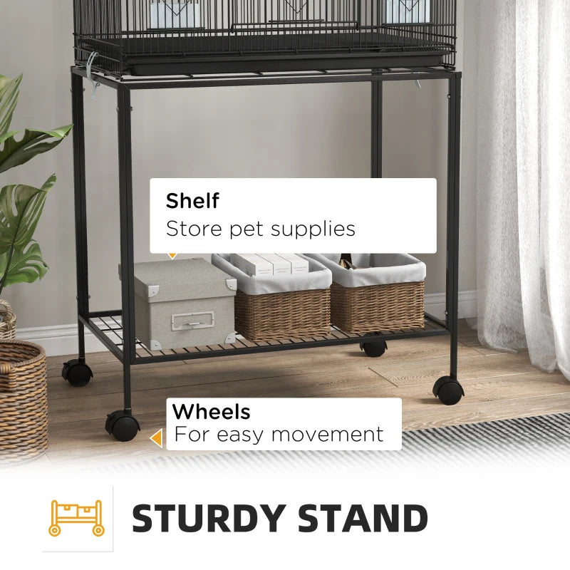 Black Two-Tier Bird Cage with Stand for Small Birds