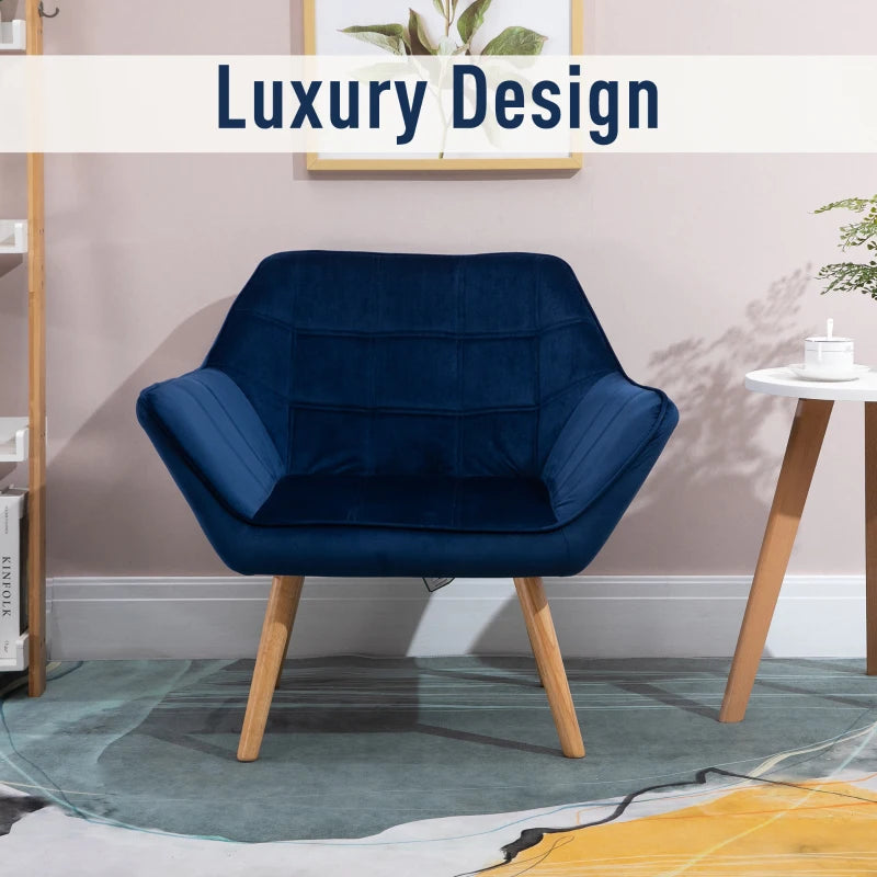 Blue Padded Armchair with Wooden Legs - Home Furniture Seating