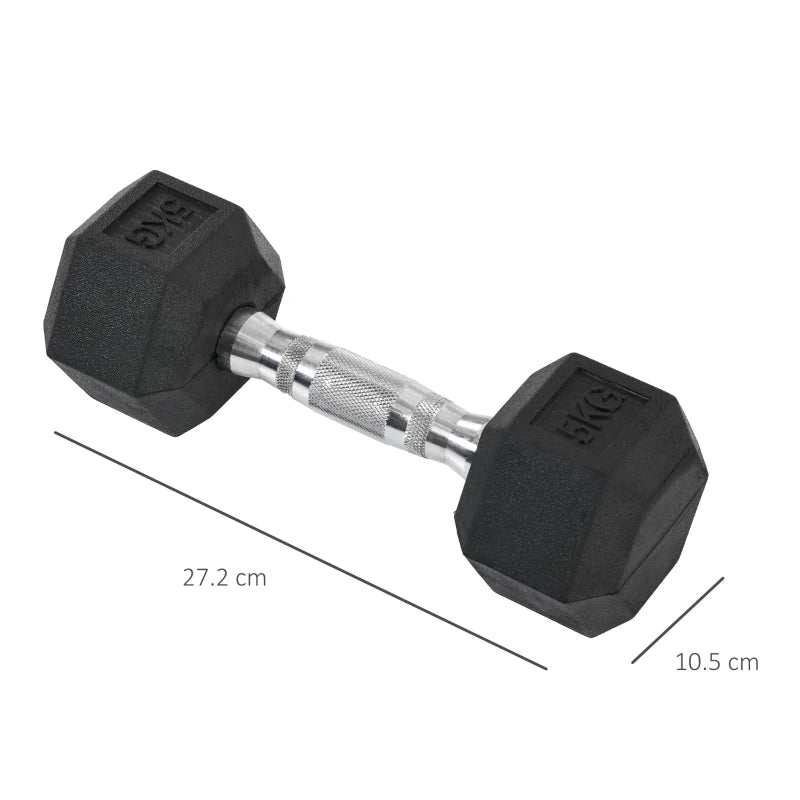 x2 5kg Hex Rubber Dumbbell Set for Home Gym Fitness