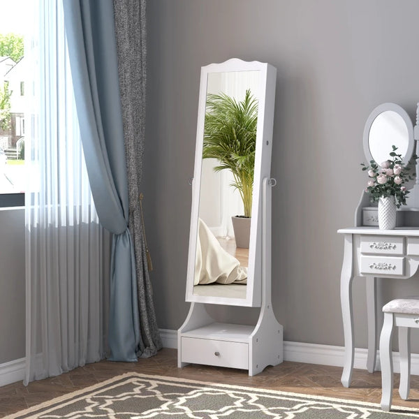 White LED Jewelry Cabinet Armoire with Mirror and Lock