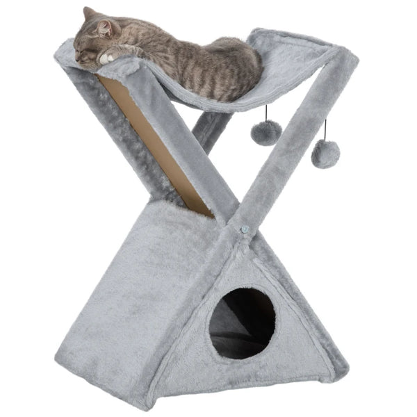 Grey Cat Tree Tower with Scratching Post and Hammock