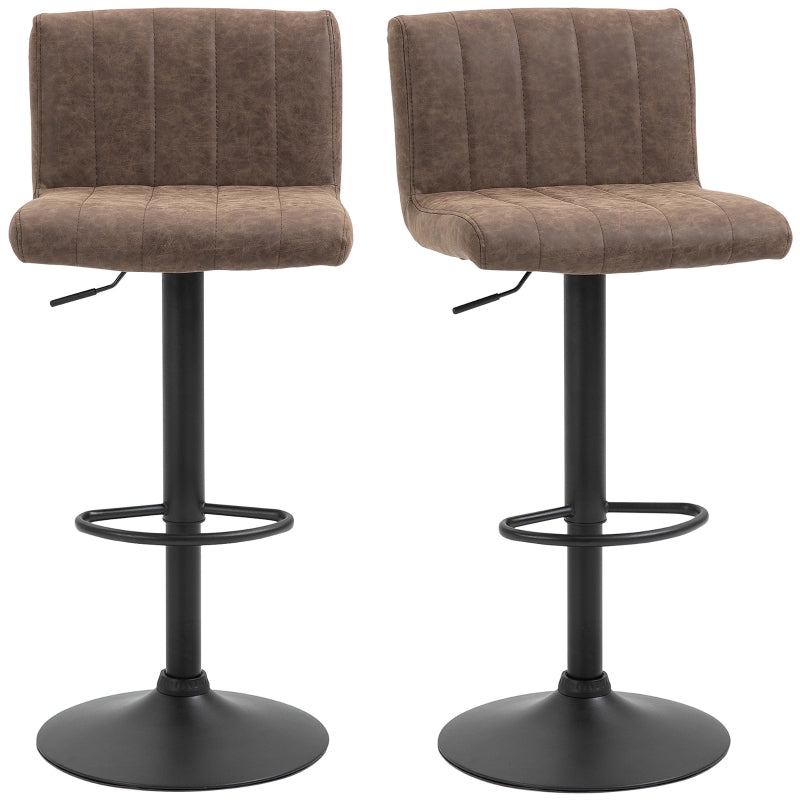 Brown Swivel Barstools Set of 2, Adjustable Counter Chairs with Footrest, PU Leather