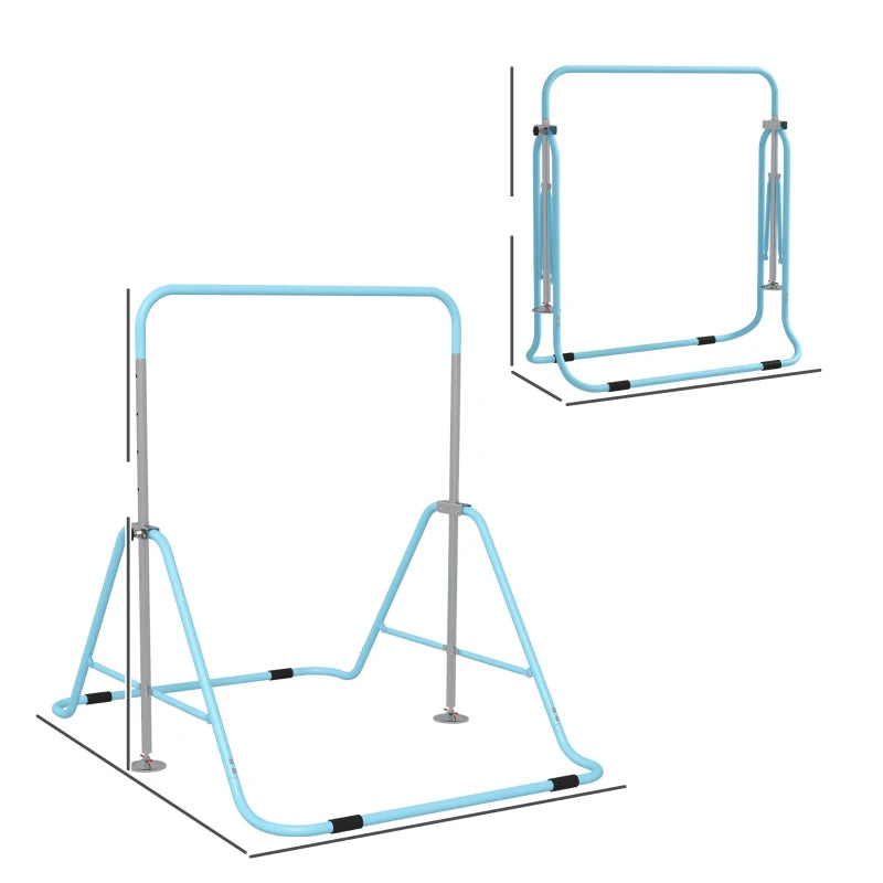 Adjustable Kids Gymnastic Bar - Foldable Horizontal Bars, Light Blue