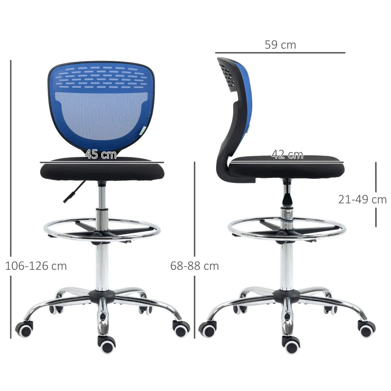 Dark Blue Mesh Drafting Chair with Lumbar Support