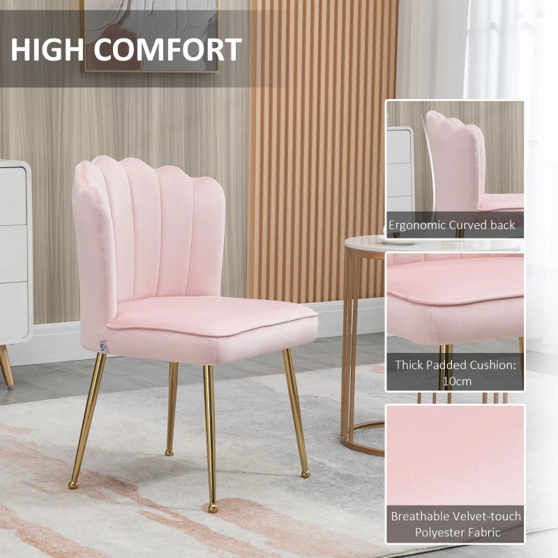 Velvet Pink Dining Chairs Set of 2 with Gold Metal Legs
