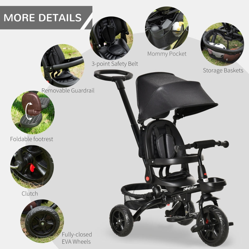 Black 4-in-1 Kids Trike with Adjustable Seat & Canopy