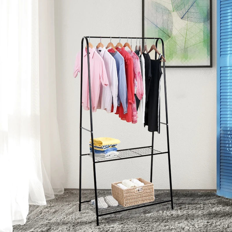 Black 2-Tier A-Shaped Steel Clothes Rack - 77L x 45W x 153H cm