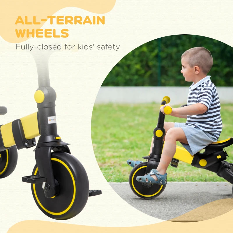 Yellow 3-in-1 Kids Tricycle with Parent Handle