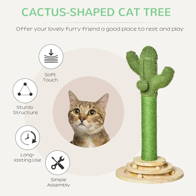 Cat Tree Cactus Scratching Post with Interactive Toys - 32x32x60cm