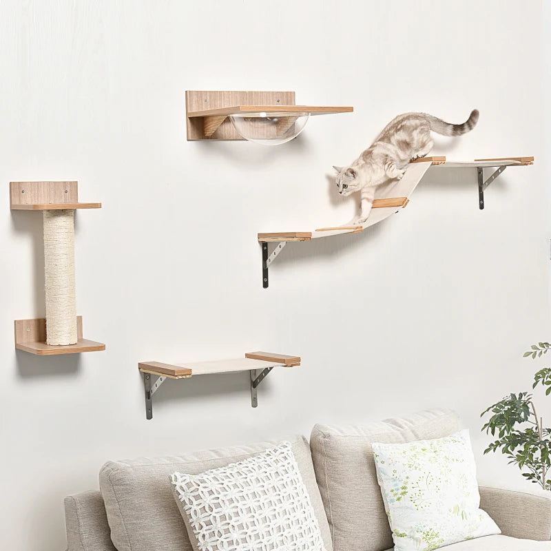 Brown Wall-Mounted Cat Climbing Shelf Set