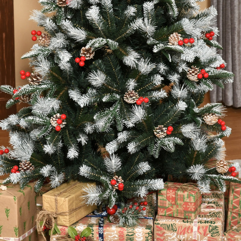 6FT Snow Dipped Christmas Pencil Tree - Red Berries & White Pinecones