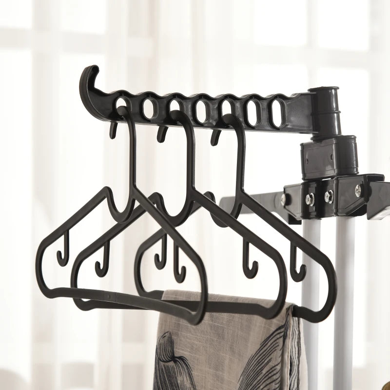 Black 4-Tier Foldable Steel Clothes Drying Rack with Castors