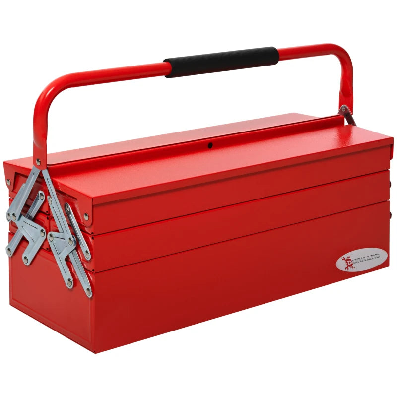 Red Metal 3-Tier Cantilever Toolbox with Carry Handle, 56x20x34cm