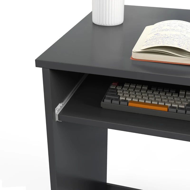 Grey Compact Computer Desk with Keyboard Tray and Drawer