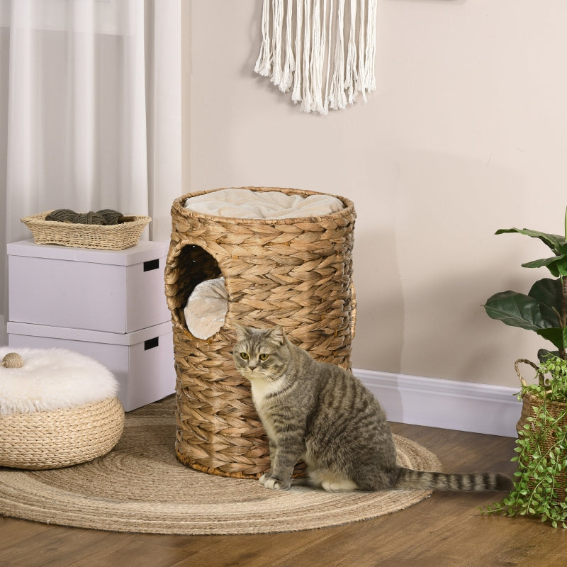 Cat Barrel Tree with 2 Houses & Cushion - Light Brown