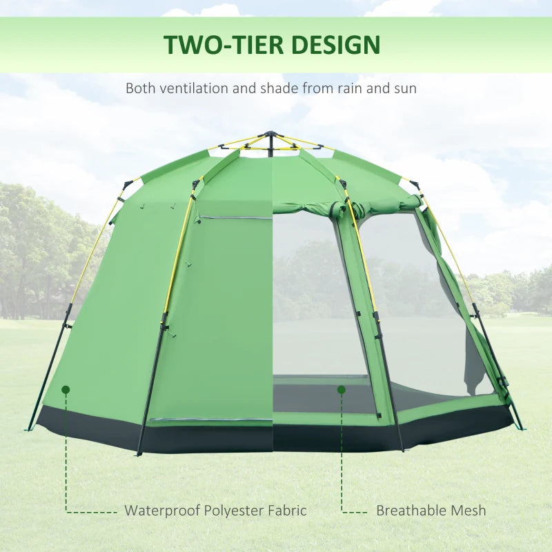 Green 6-Person Pop-Up Camping Tent with Windows and Doors