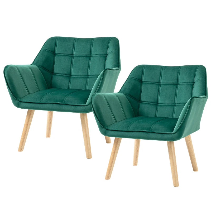 Green Modern Armchair Set with Wide Arms and Slanted Back