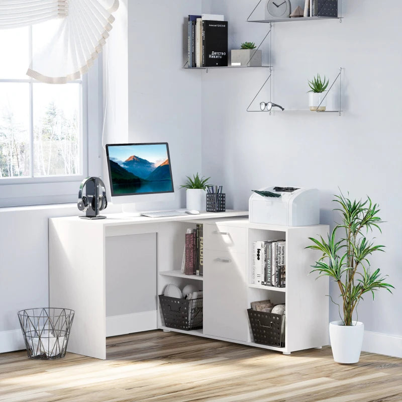 White L-Shaped Computer Desk with Storage