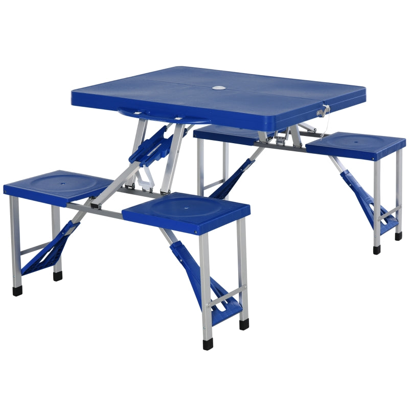 Blue 4 Seater Aluminum Picnic Table with Foldable Seats