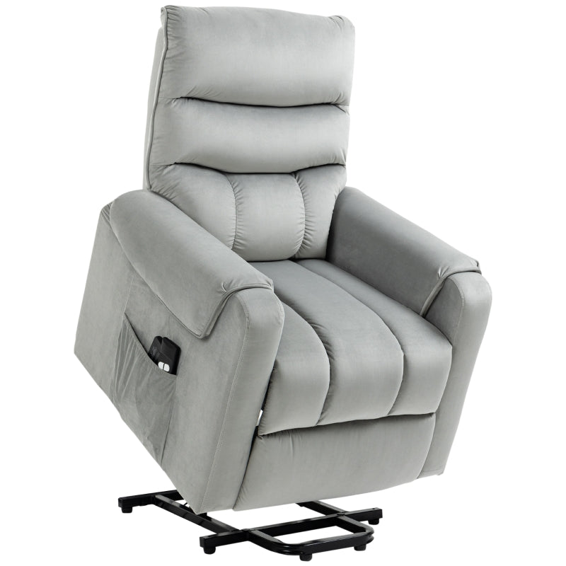 Grey Electric Power Lift Recliner with Vibration Massage and Remote Control