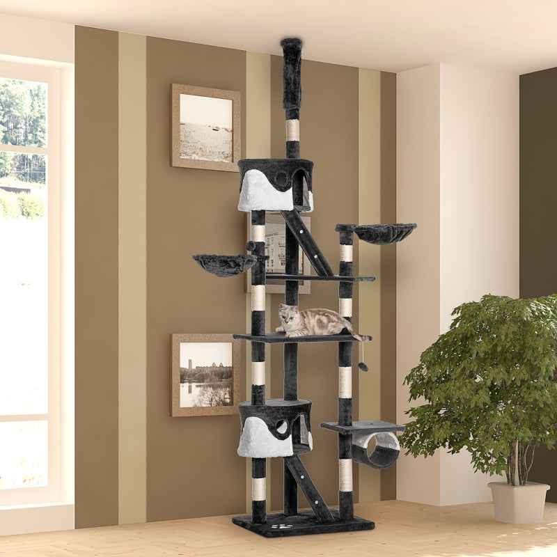 Adjustable Dark Grey Cat Tree for Indoor Cats, 240-260cm