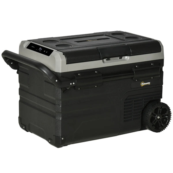 Portable Car Refrigerator Cooler Box - 40L, Inner LED Light, Foldable Handles, Cup Holders - Blue