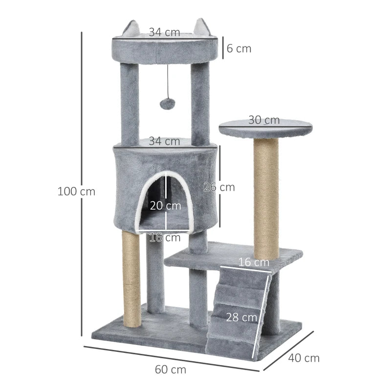 Cat Tree Tower with Scratching Posts and Perch - Light Grey