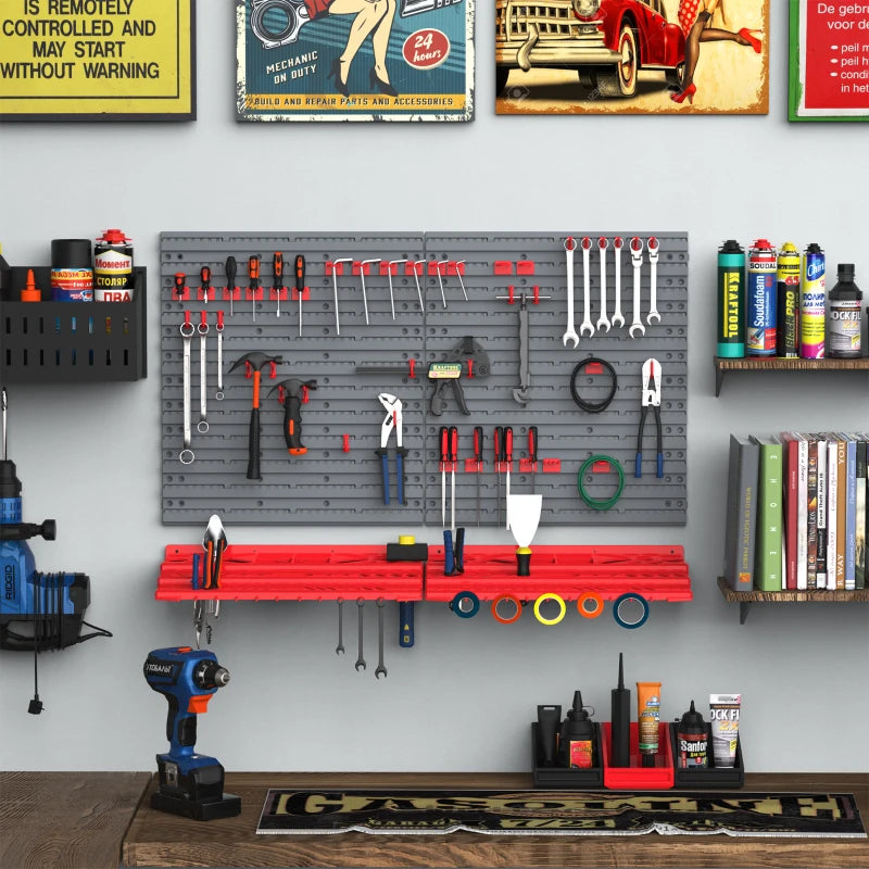 54-Piece Grey/Red On-Wall Tool Organizer Kit for Home Garage DIY