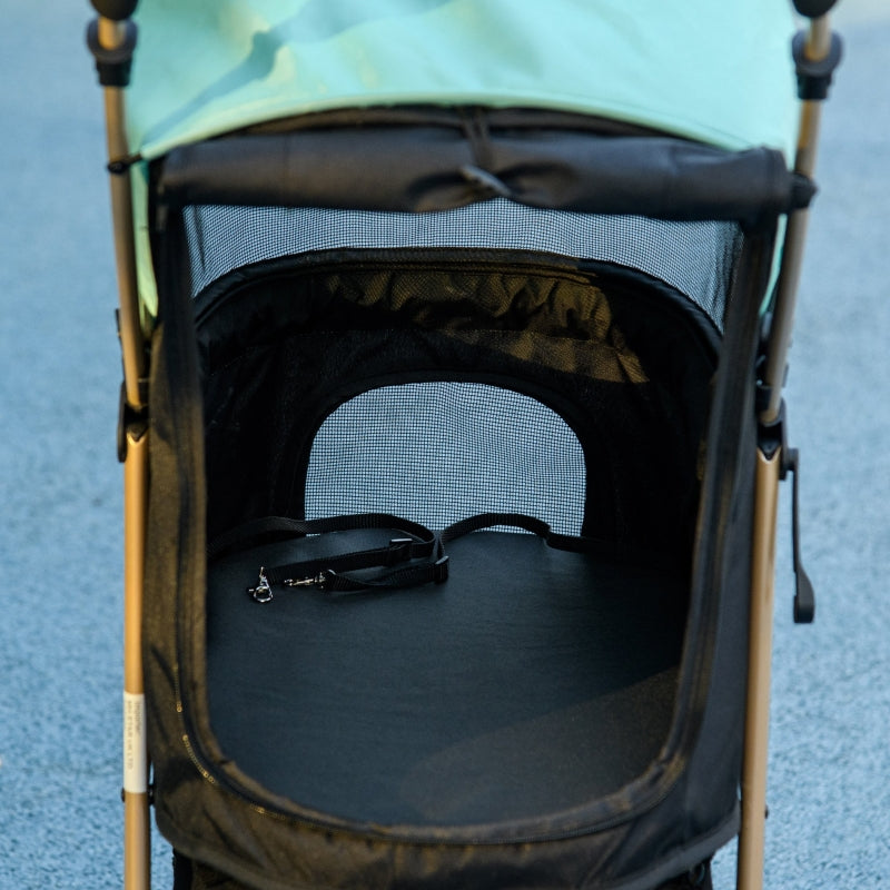 Green Pet Stroller for Small Dogs with Rain Cover