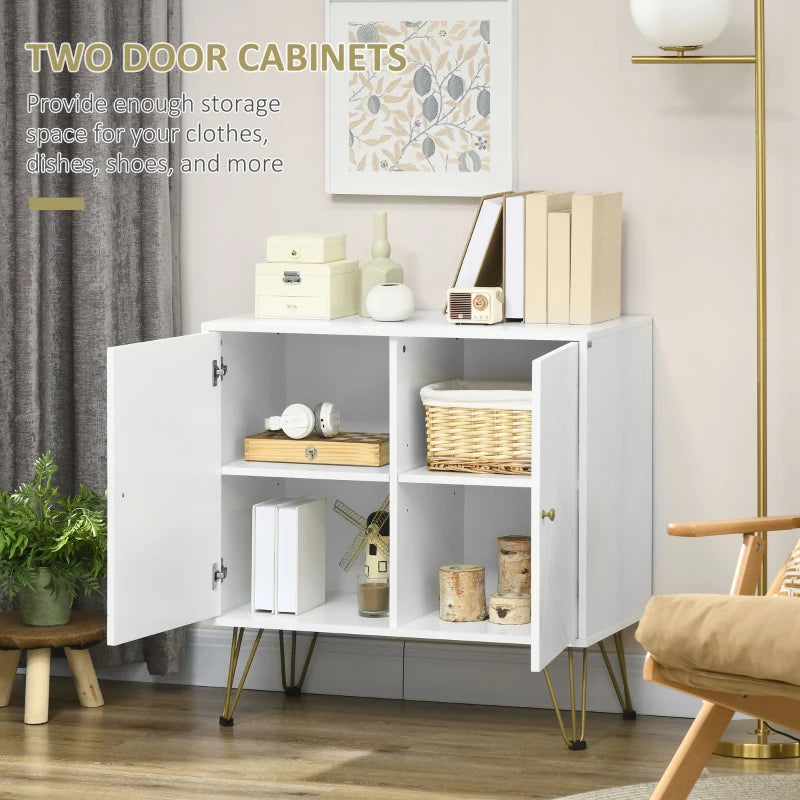 White Slim Sideboard Cabinet with Golden Hairpin Legs - 3-Level Adjustable Shelves