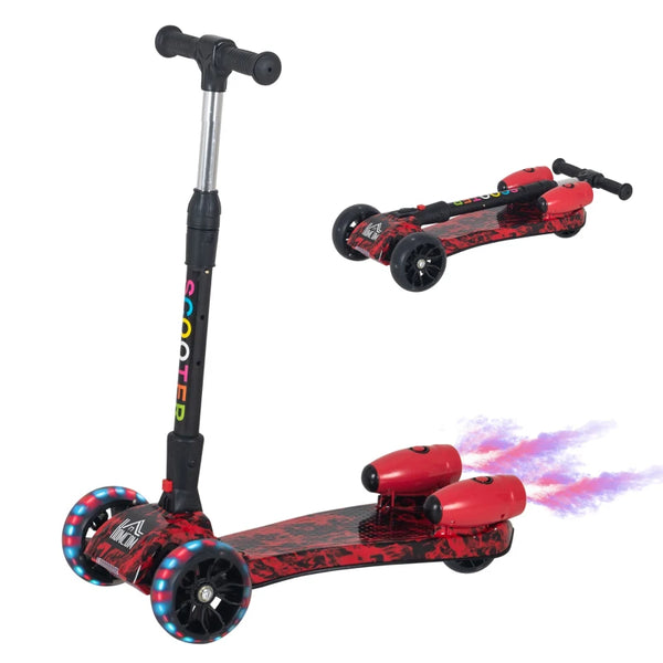 Red Kids 3-Wheel Adjustable Height Kick Scooter with Flashing Wheels and Music