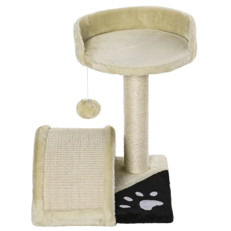 Beige Cat Tree Scratching Post with Hanging Ball