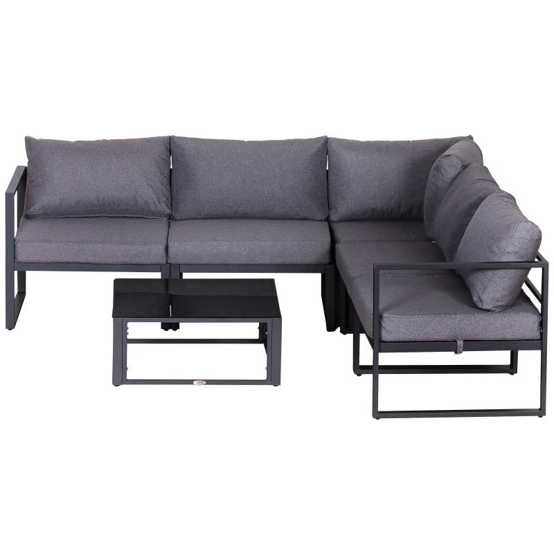 Grey 5-Seater Outdoor Sectional Sofa Set with Thick Padded Cushions